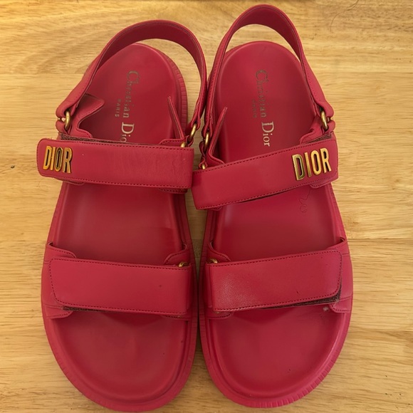 Raspberry Lambskin Christian Dior Sandals - Picture 1 of 3